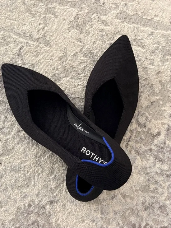 Rothy’s Black Pointed Flats 9.5 Wide | Blue Trim | Excellent Condition Like New - Picture 6 of 11